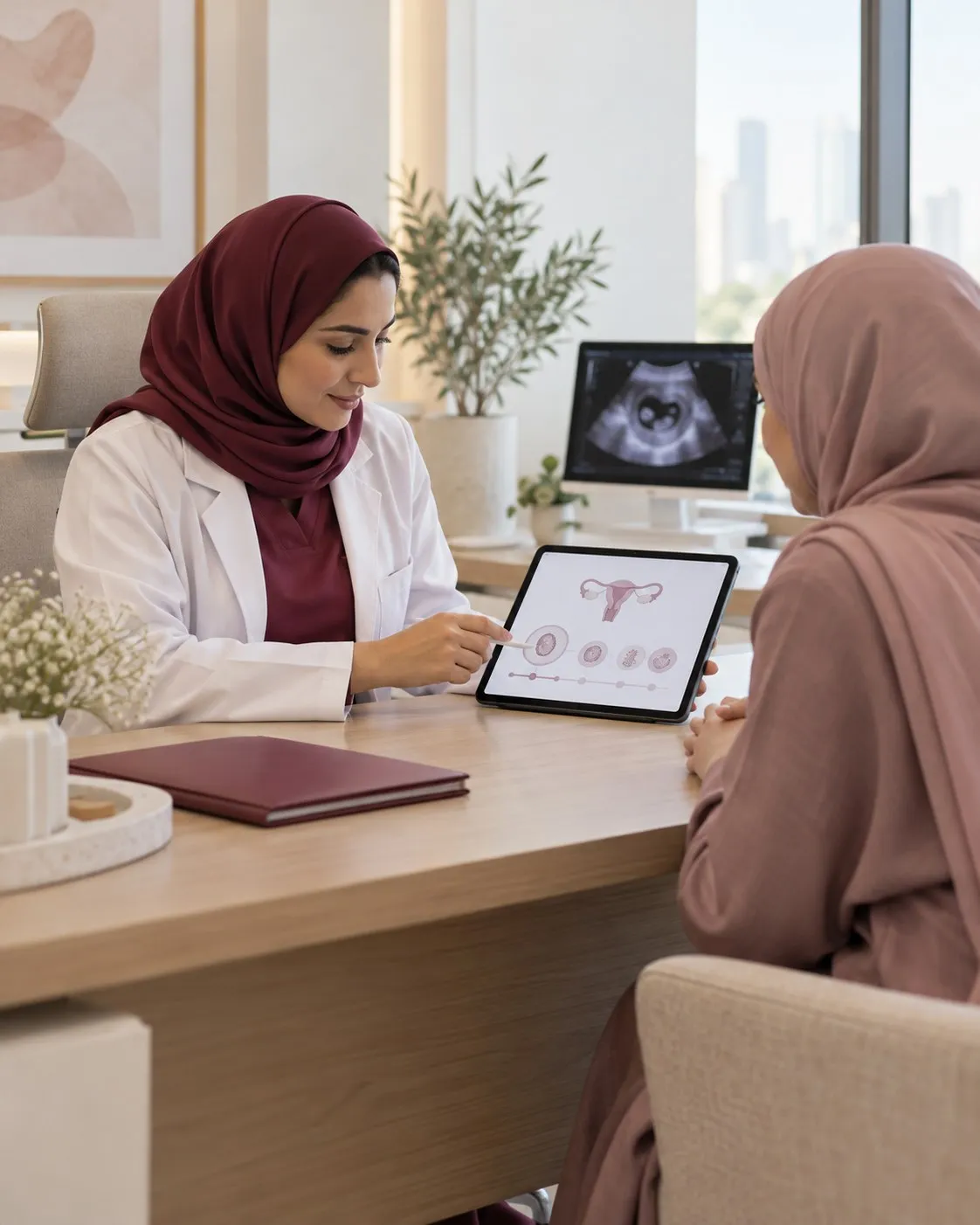 طبيبة تشرح خطة العلاج لمريضة في مركز آية للإخصاب